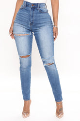 Trisha Ripped High Rise Skinny Jeans - Medium Blue Wash Ins Street